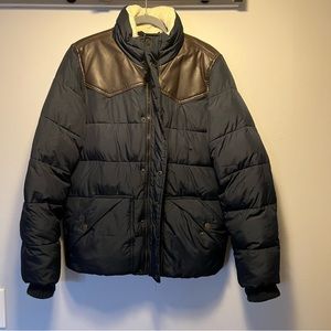 Men’s Hollister Puffer Jacket Navy Brown Leather Medium